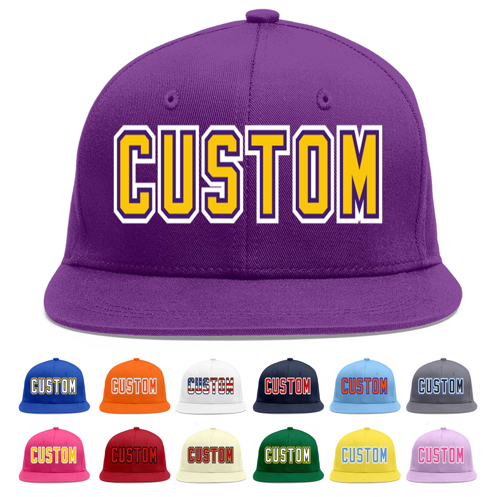 Casquette de baseball sport personnalisée violet or-violet plat avant-toit