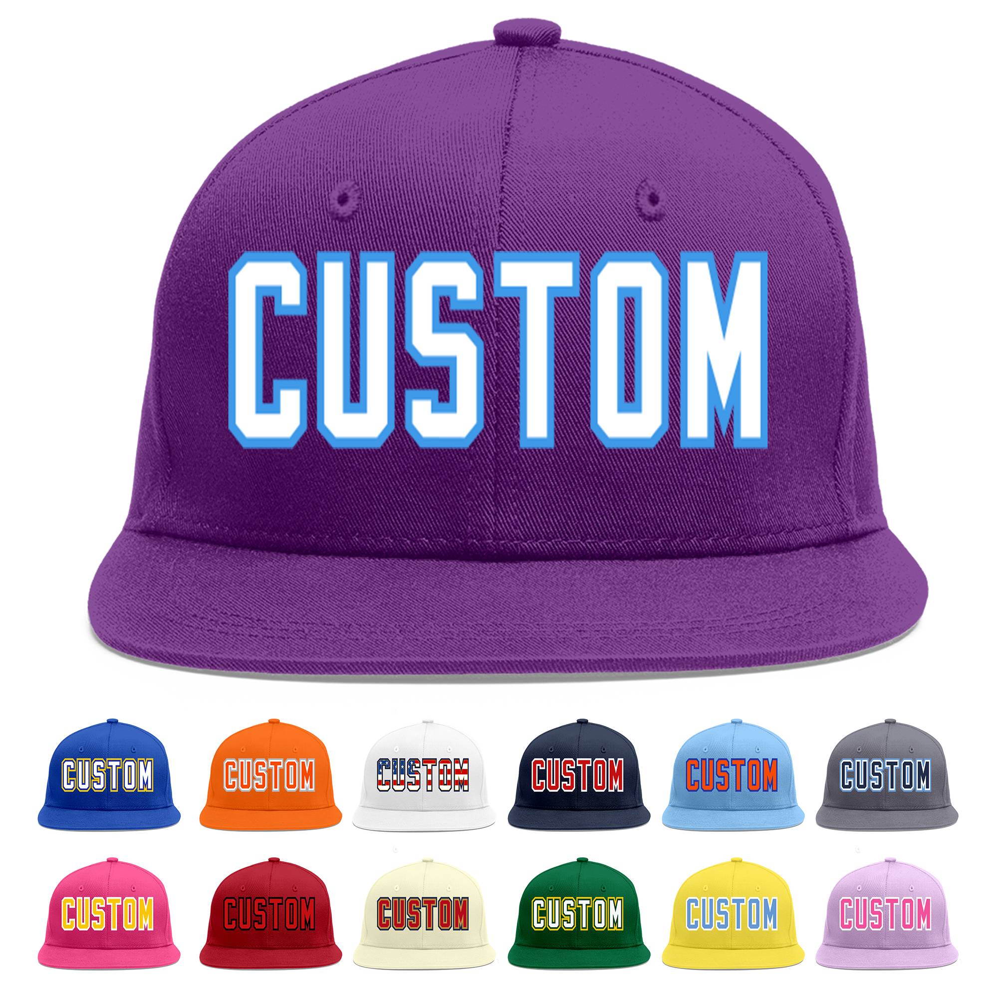 Casquette de baseball sport personnalisée violet blanc-poudre bleu plat Eaves