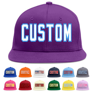 Custom Purple White-Powder Blue Flat Eaves Sport Baseball Cap