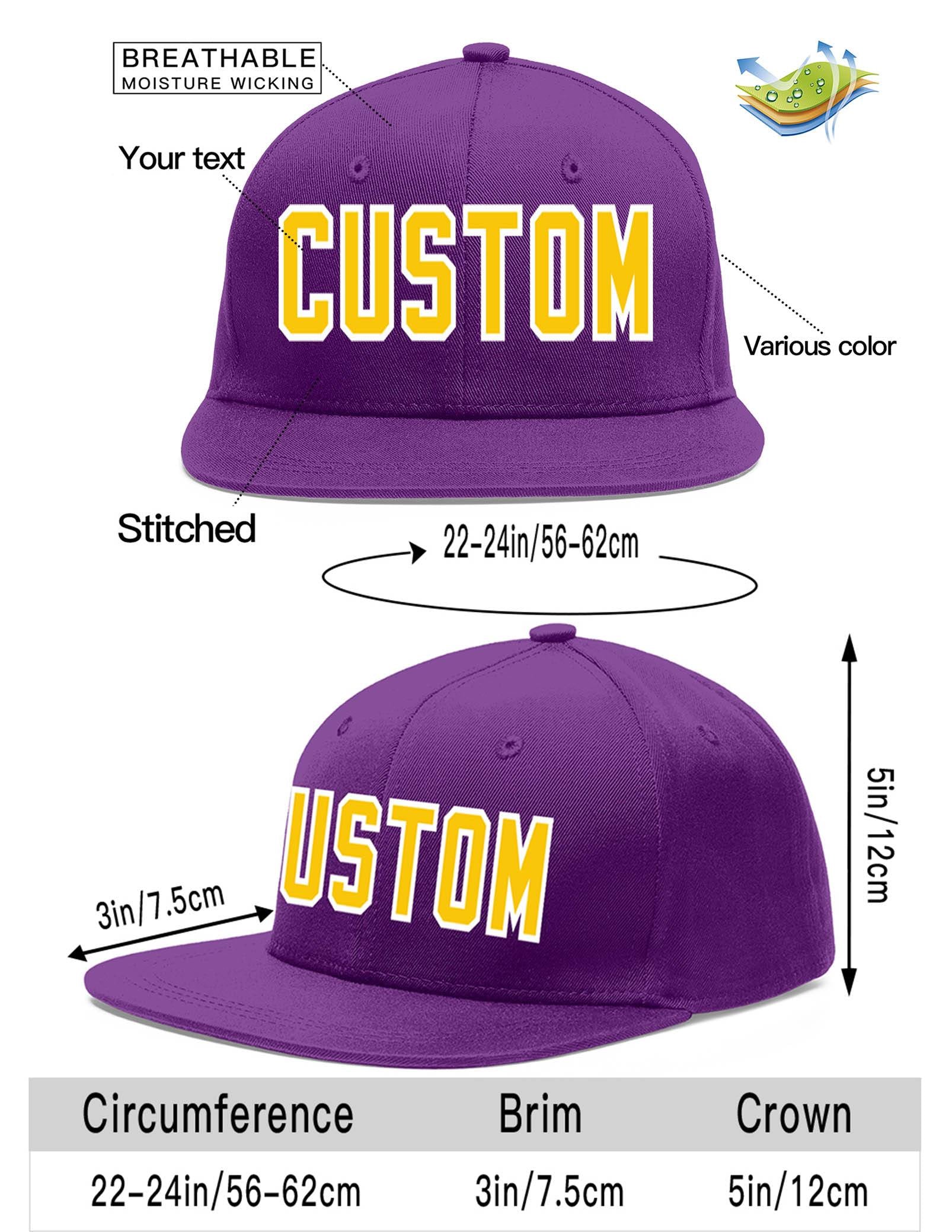 Casquette de baseball sport personnalisée violet or-blanc plat Eaves