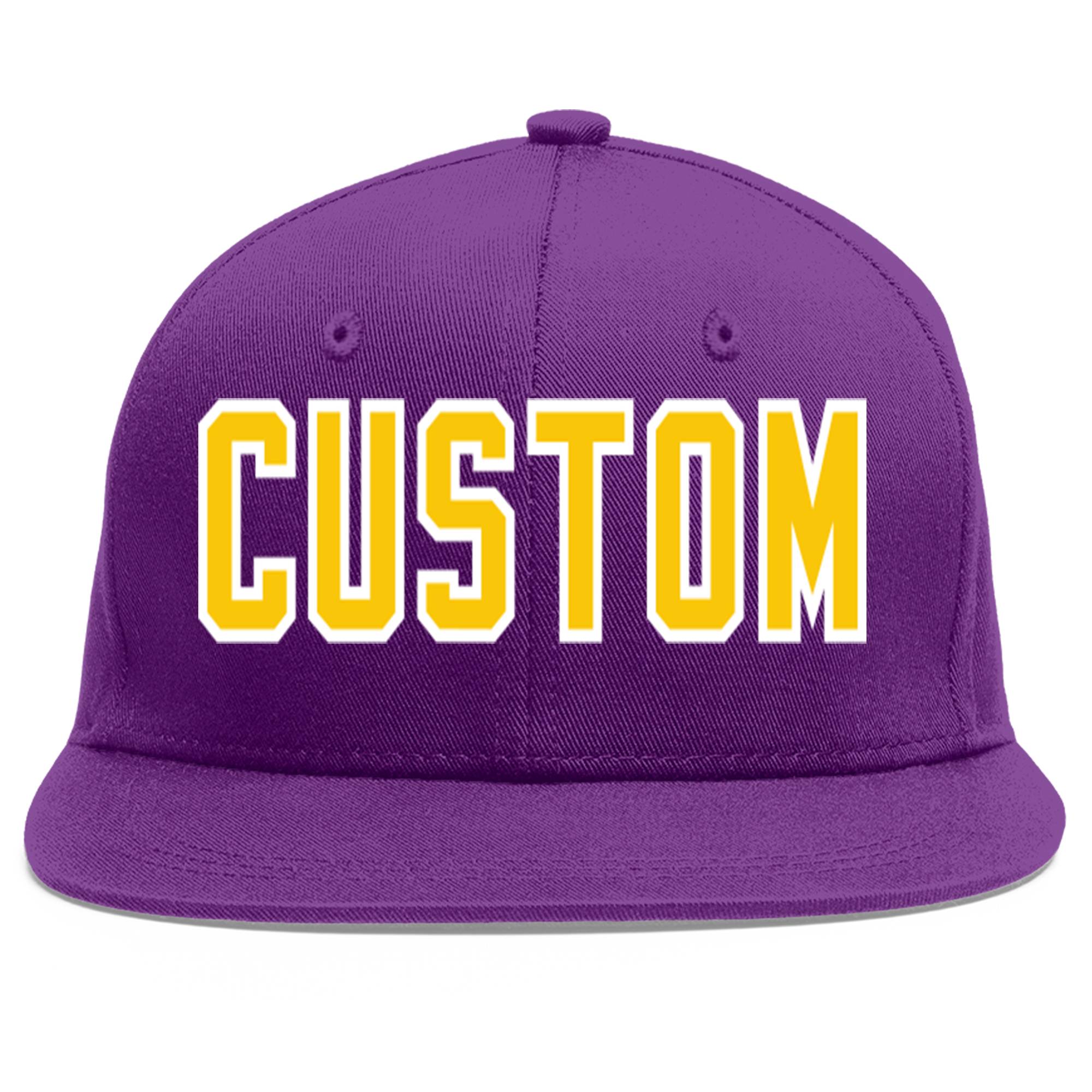 Casquette de baseball sport personnalisée violet or-blanc plat Eaves