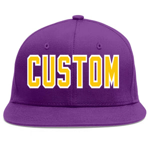 Custom Purple Gold-White Flat Eaves Sport Baseball Cap