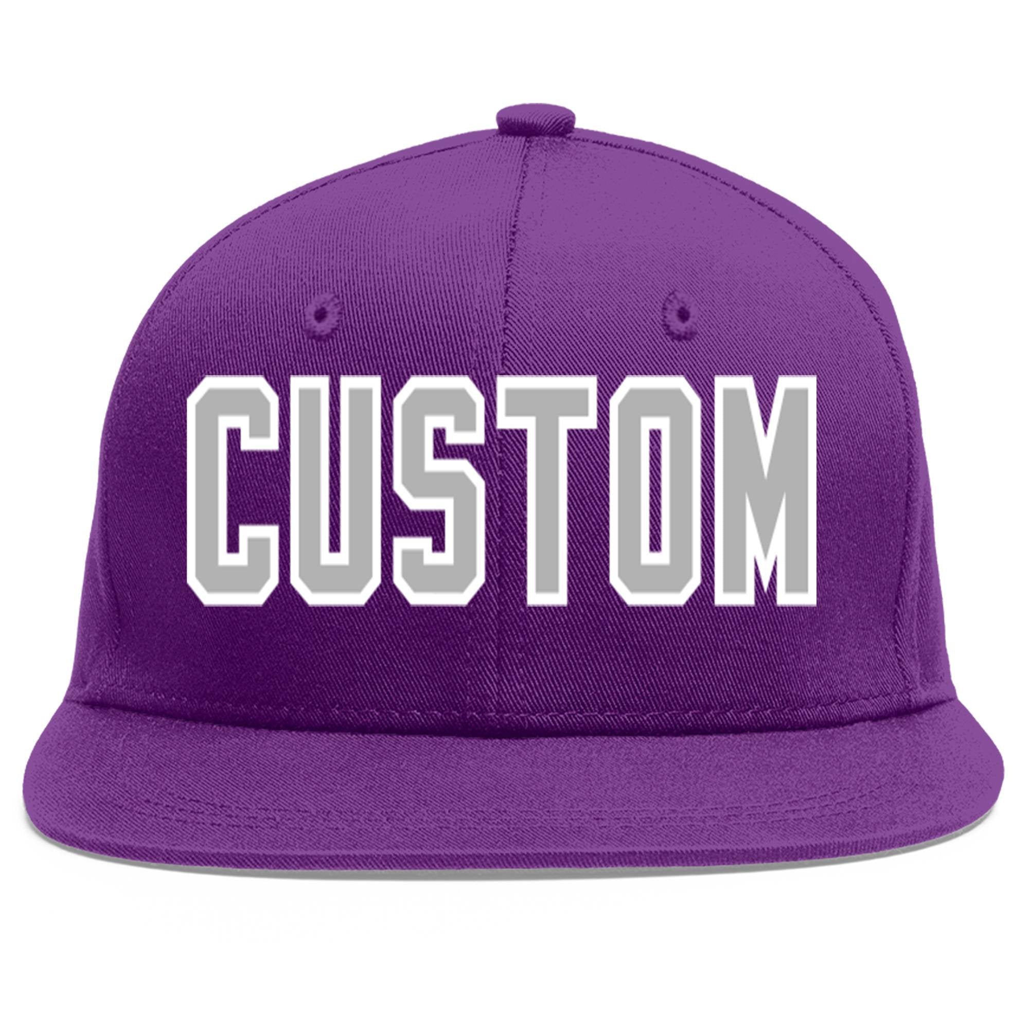 Custom Purple Gray-White Flat Eaves Sport Baseball Cap