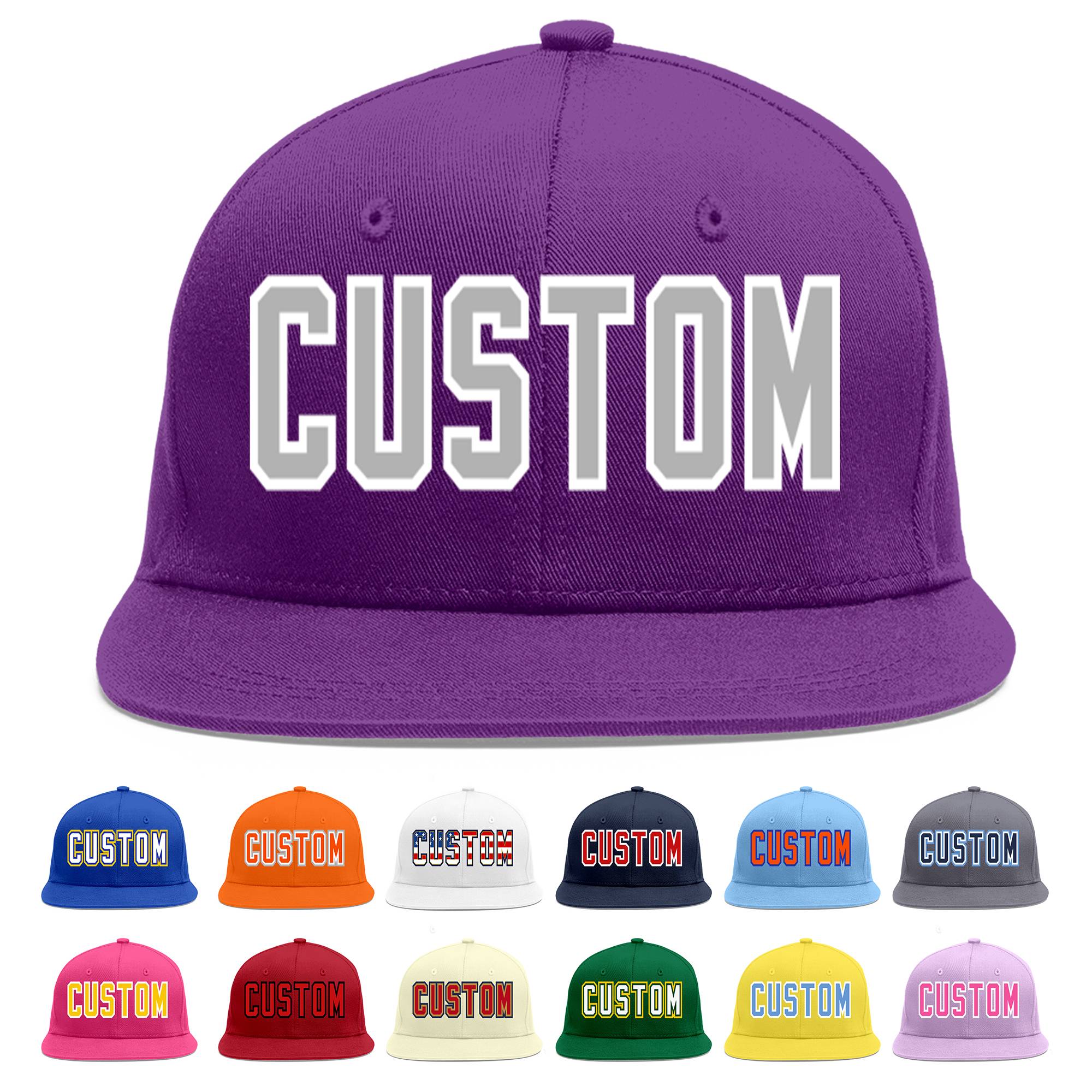 Casquette de baseball sport personnalisée violet gris-blanc à avant-toit plat