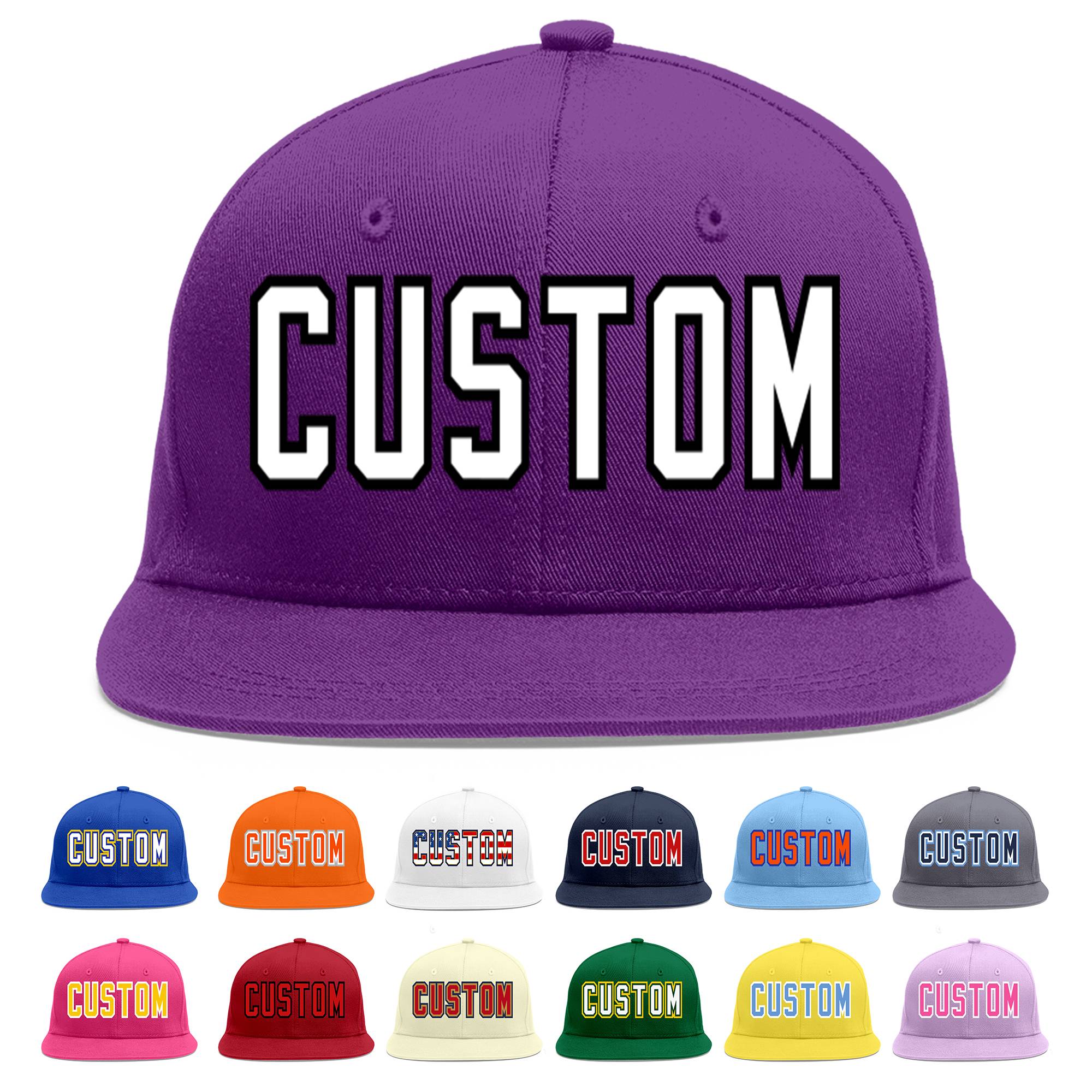 Casquette de baseball sport personnalisée violet blanc-noir Flat Eaves