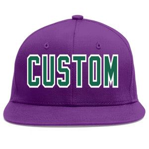 Custom Purple Kelly Green-White Flat Eaves Sport Baseball Cap