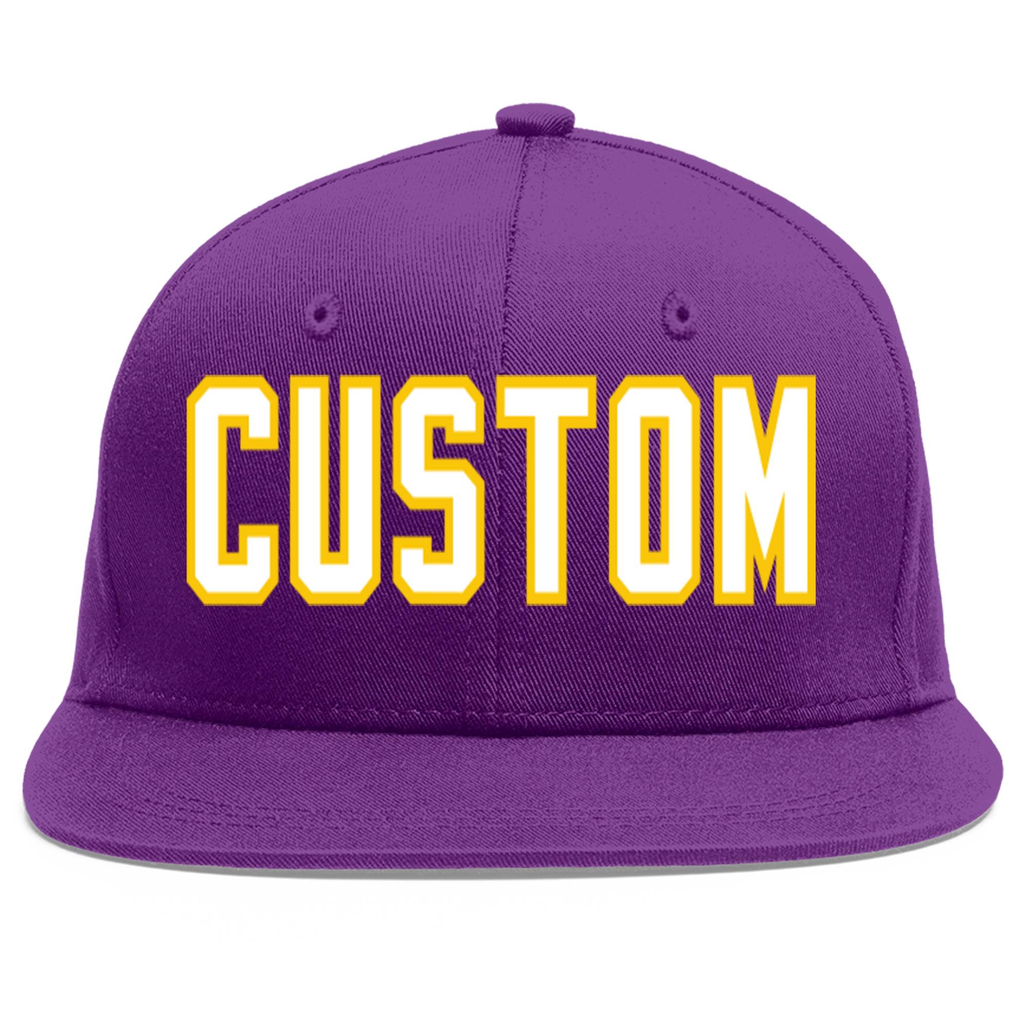 Casquette de baseball sport personnalisée violet blanc-or Flat Eaves