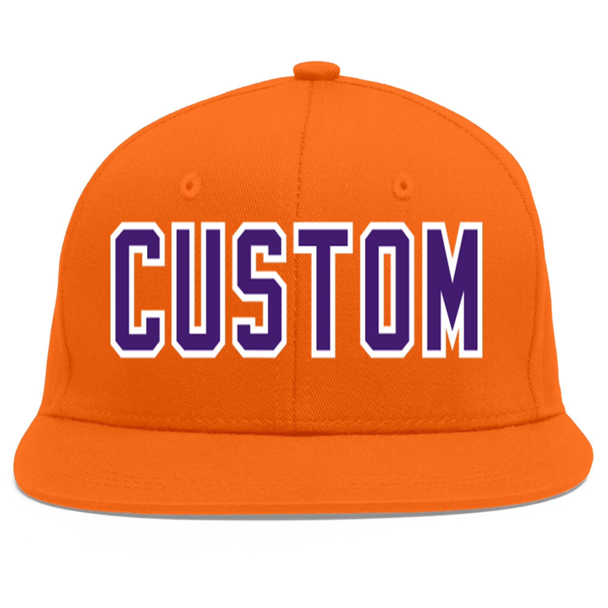 Custom Orange purple-White Flat Eaves Sport Baseball Cap