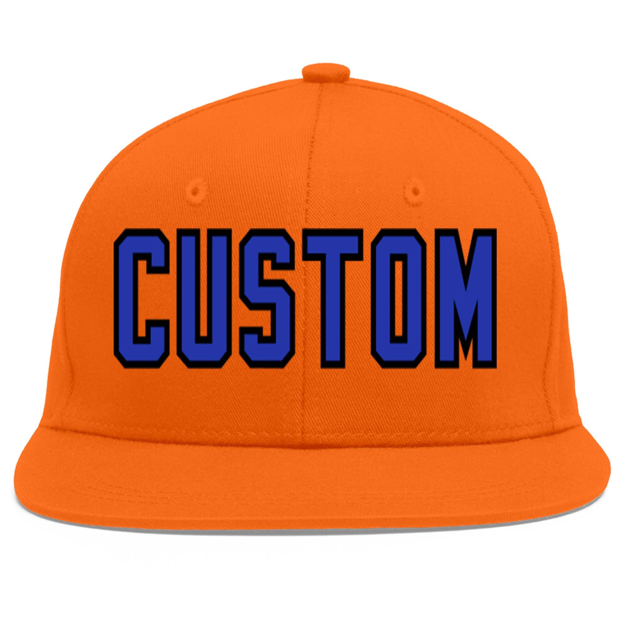 Custom Orange Royal-Black Flat Eaves Sport Baseball Cap