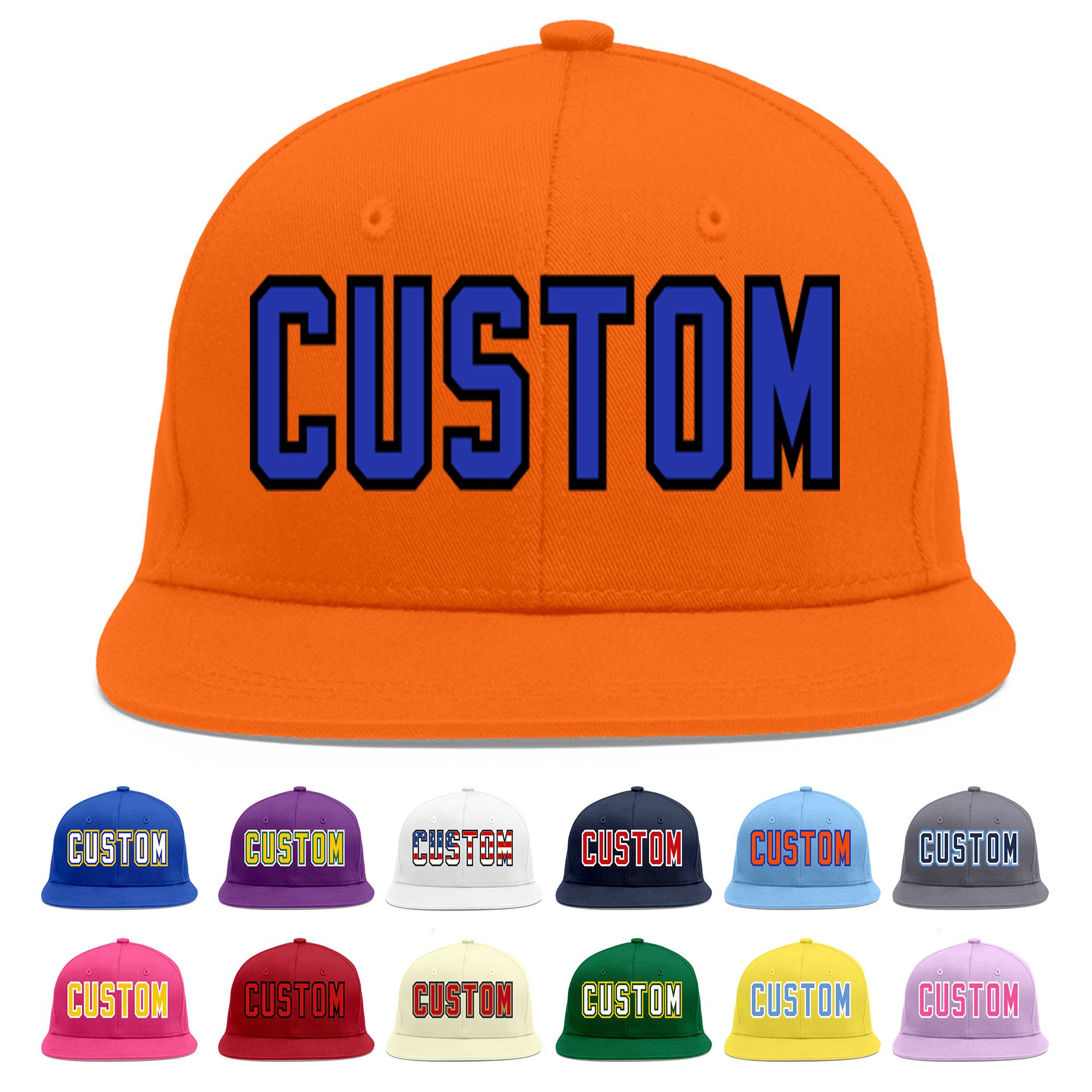 Casquette de baseball sport personnalisée Orange Royal-Black Flat Eaves