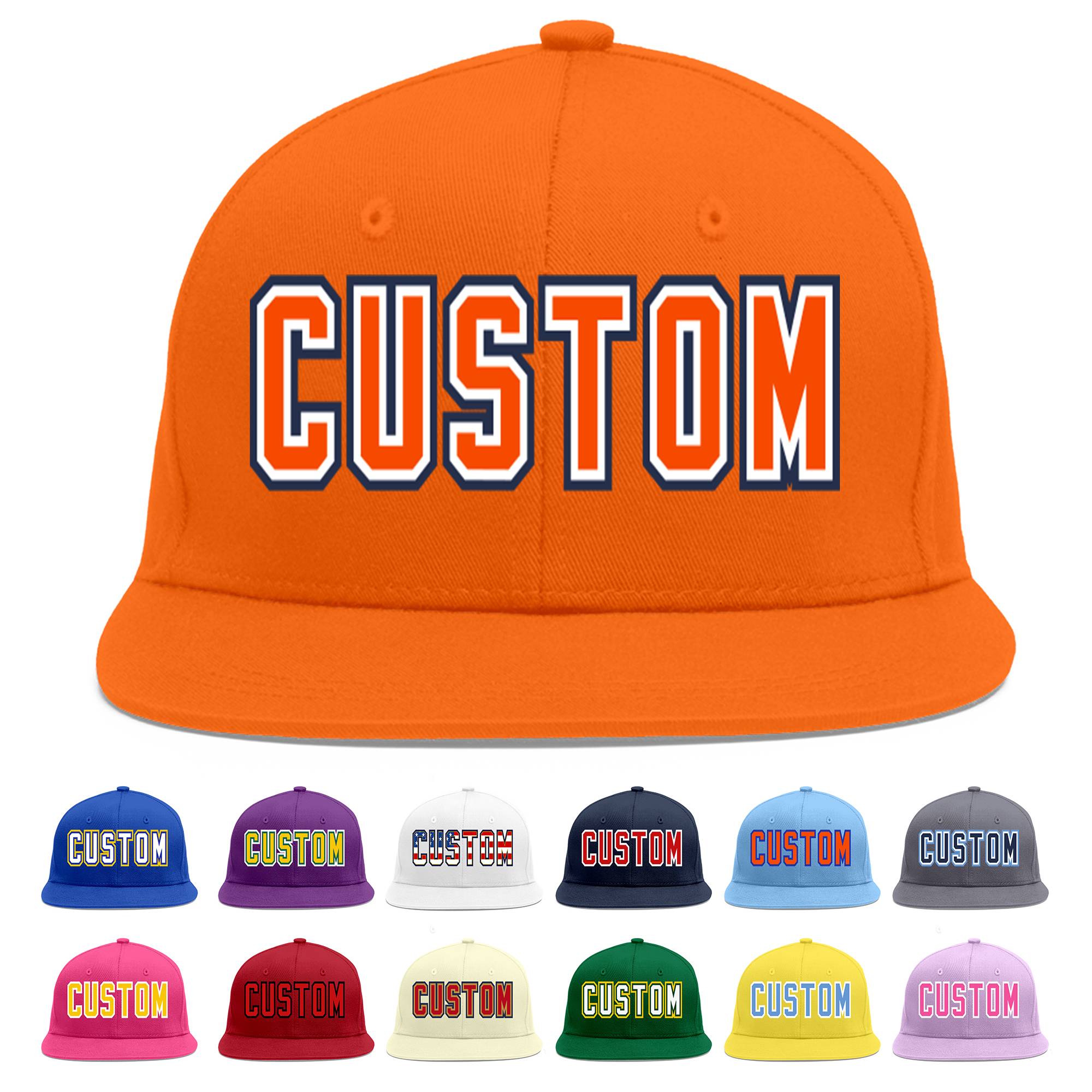 Custom Orange Orange-White Flat Eaves Sport Baseball Cap