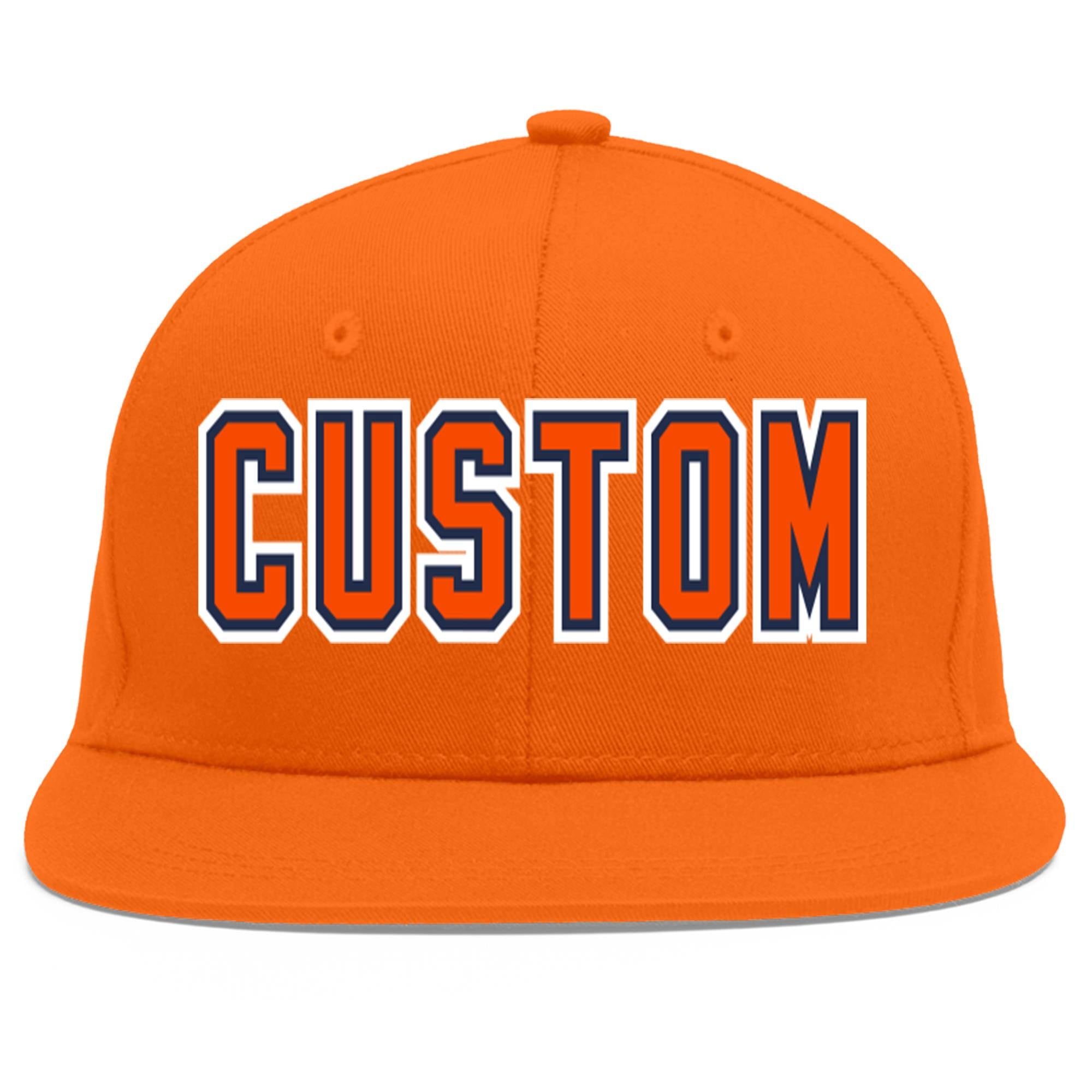 Custom Orange Orange-Navy Flat Eaves Sport Baseball Cap