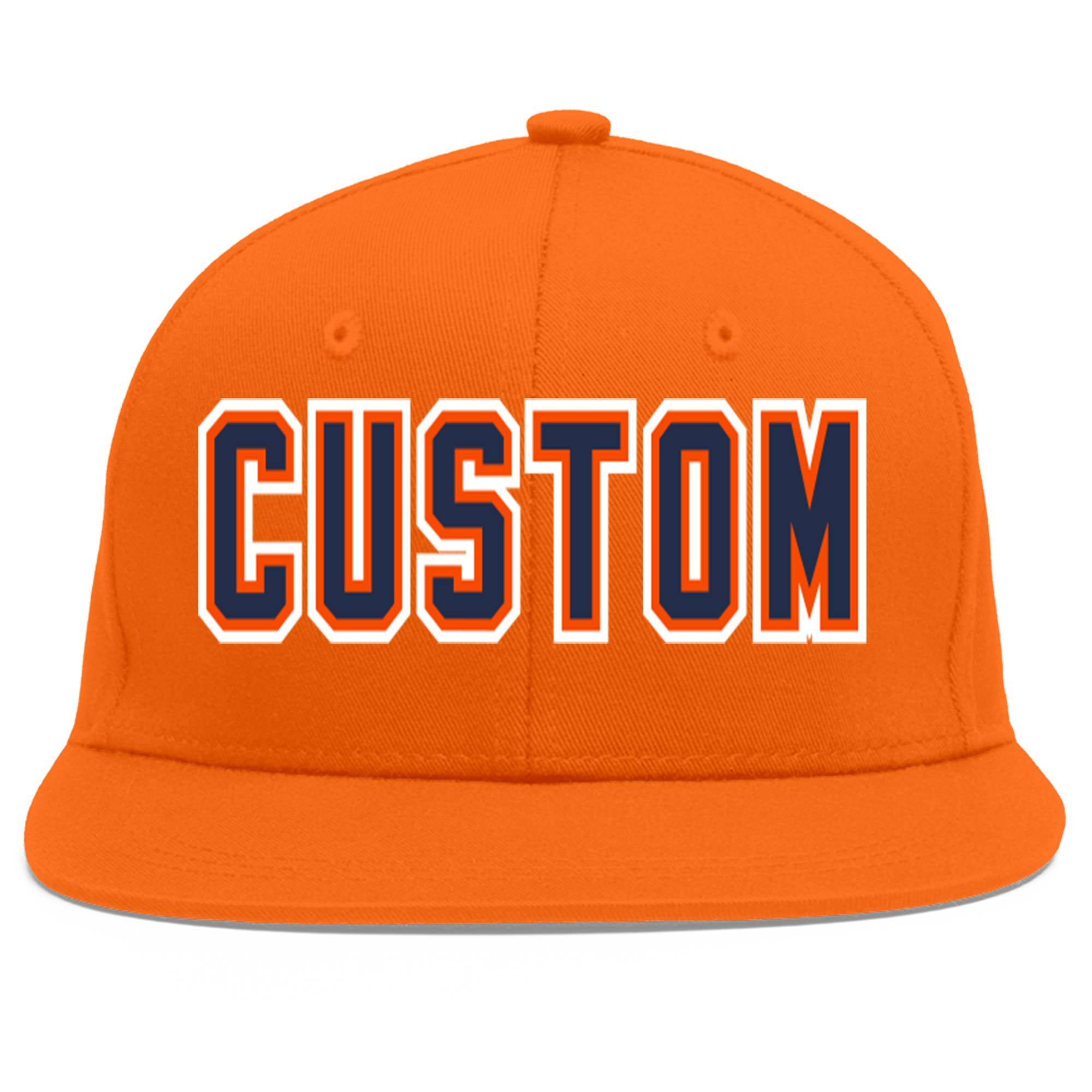 Custom Orange Navy-Orange Flat Eaves Sport Baseball Cap