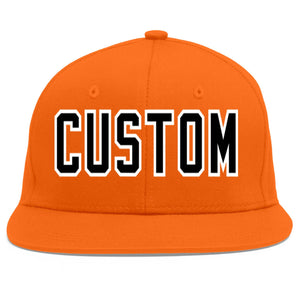 Custom Orange Black-White Flat Eaves Sport Baseball Cap