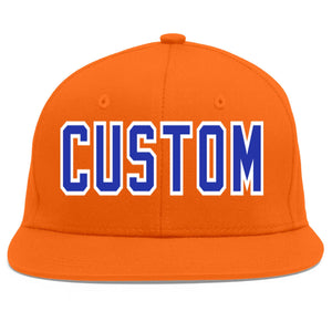 Custom Orange Royal-White Flat Eaves Sport Baseball Cap