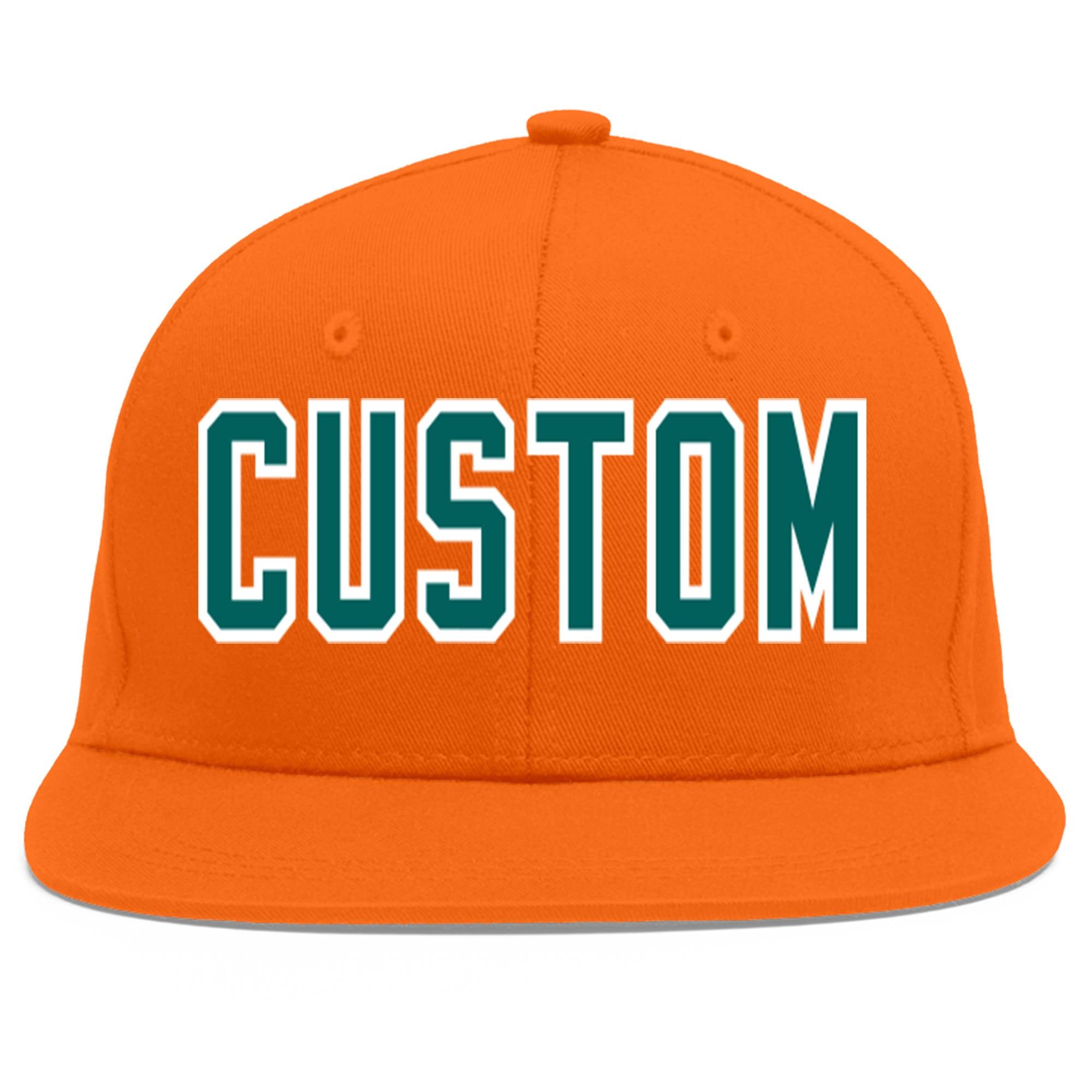 Custom Orange Aqua-White Flat Eaves Sport Baseball Cap