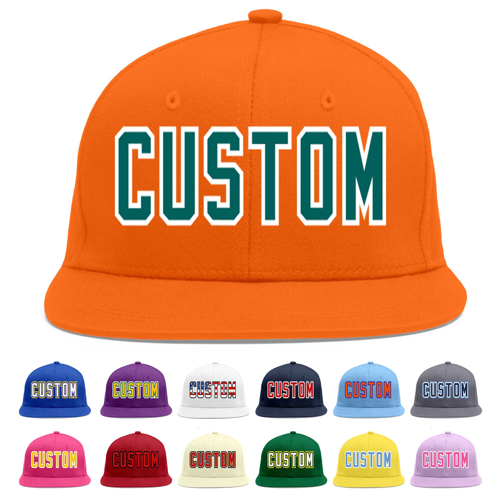 Casquette de baseball sport personnalisée Orange Aqua-White Flat Eaves