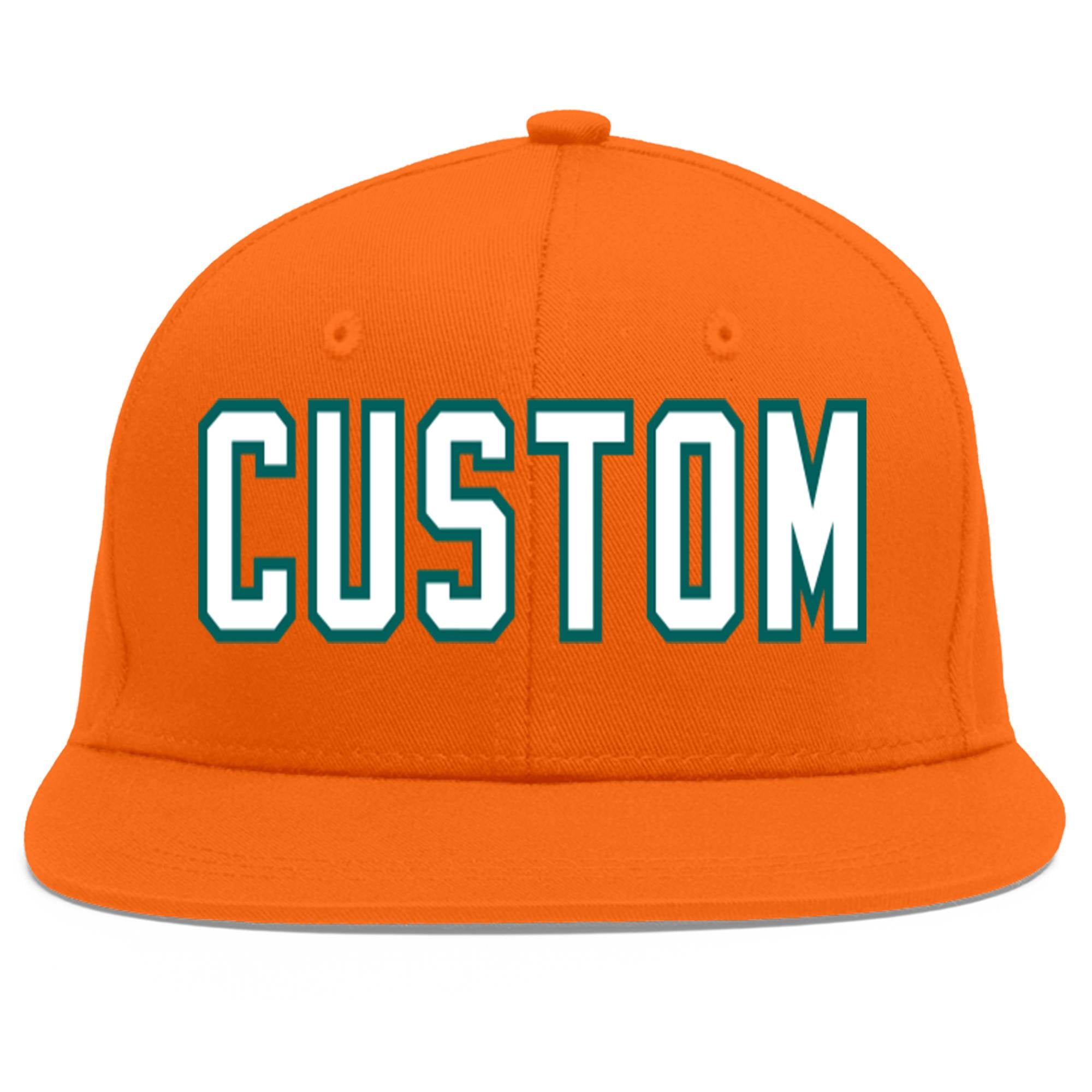 Casquette de baseball sport personnalisée Orange Blanc-Aqua Flat Eaves