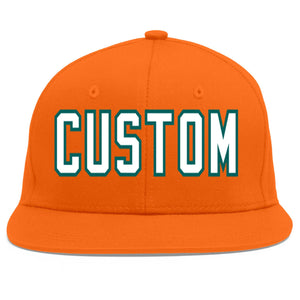 Custom Orange White-Aqua Flat Eaves Sport Baseball Cap