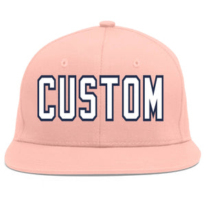 Custom Pink White-Navy Flat Eaves Sport Baseball Cap