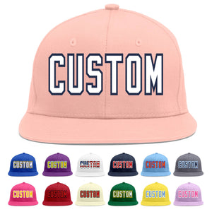 Custom Pink White-Navy Flat Eaves Sport Baseball Cap