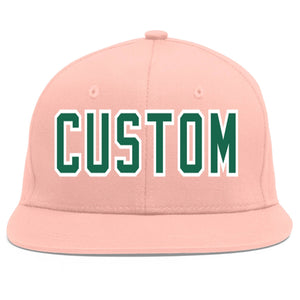 Custom Pink Kelly Green-White Flat Eaves Sport Baseball Cap