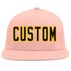 Custom Pink Black-Gold Flat Eaves Sport Baseball Cap