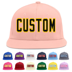 Custom Pink Black-Gold Flat Eaves Sport Baseball Cap