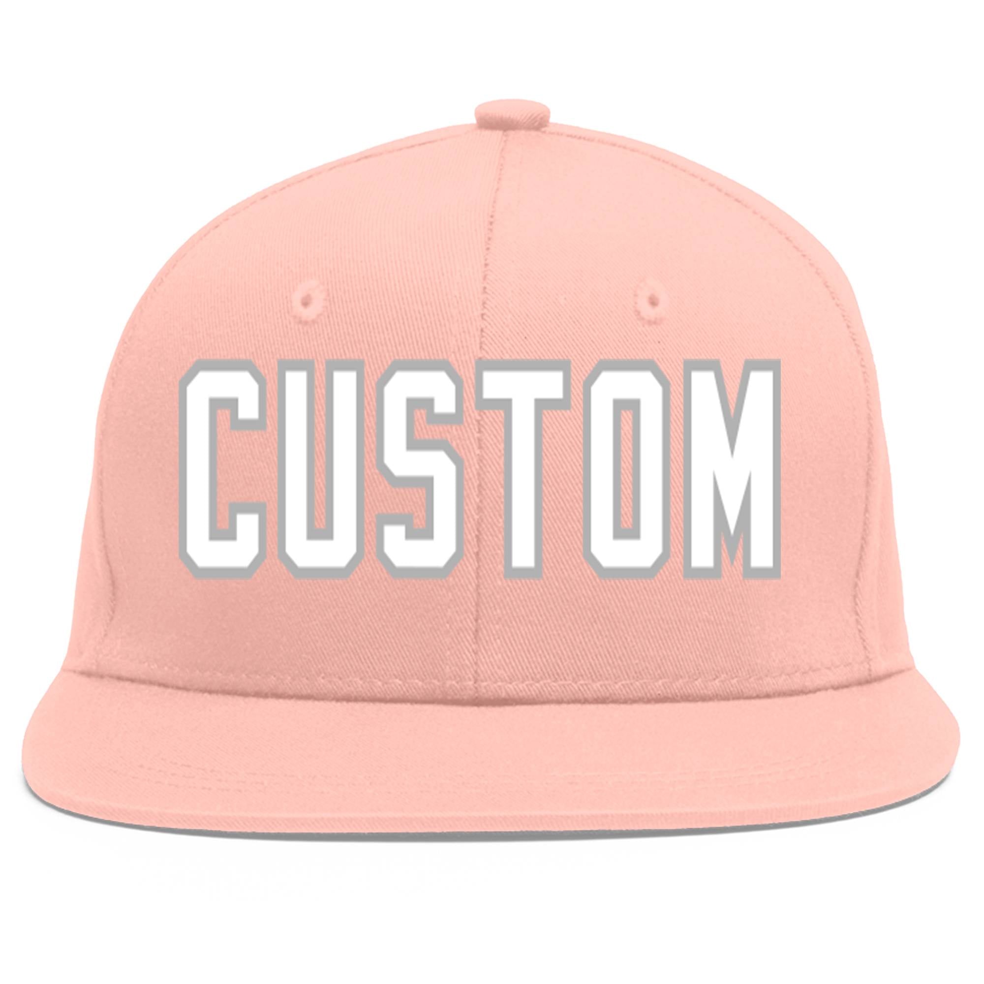 Custom Pink White-Gray Flat Eaves Sport Baseball Cap