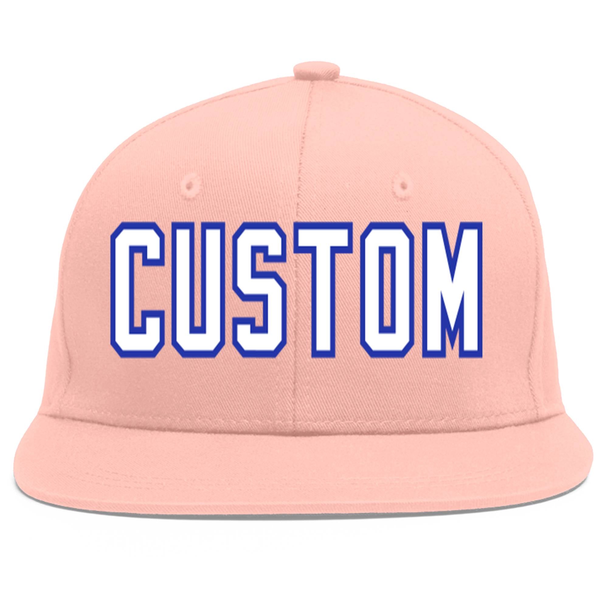 Casquette de baseball sport personnalisée rose blanc-royal Flat Eaves