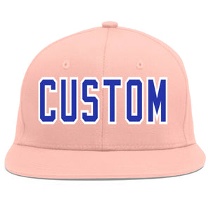 Custom Pink Royal-White Flat Eaves Sport Baseball Cap