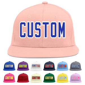 Custom Pink Royal-White Flat Eaves Sport Baseball Cap