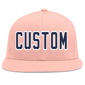 Custom Pink Navy-White Flat Eaves Sport Baseball Cap