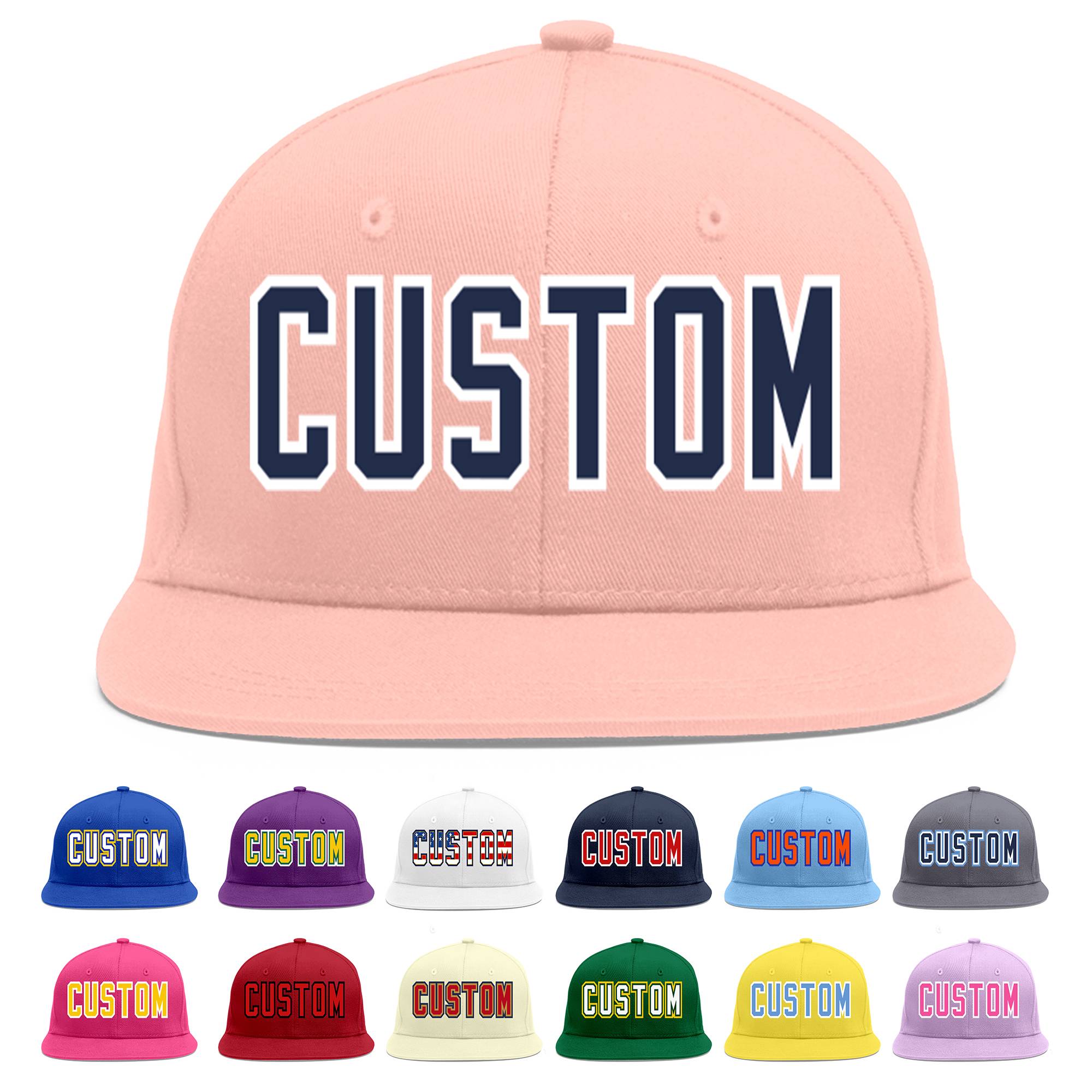 Custom Pink Navy-White Flat Eaves Sport Baseball Cap