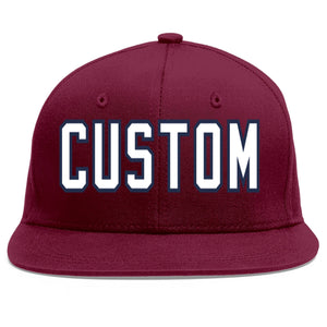 Custom Crimson White-Navy Flat Eaves Sport Baseball Cap