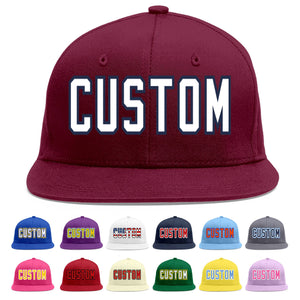 Custom Crimson White-Navy Flat Eaves Sport Baseball Cap