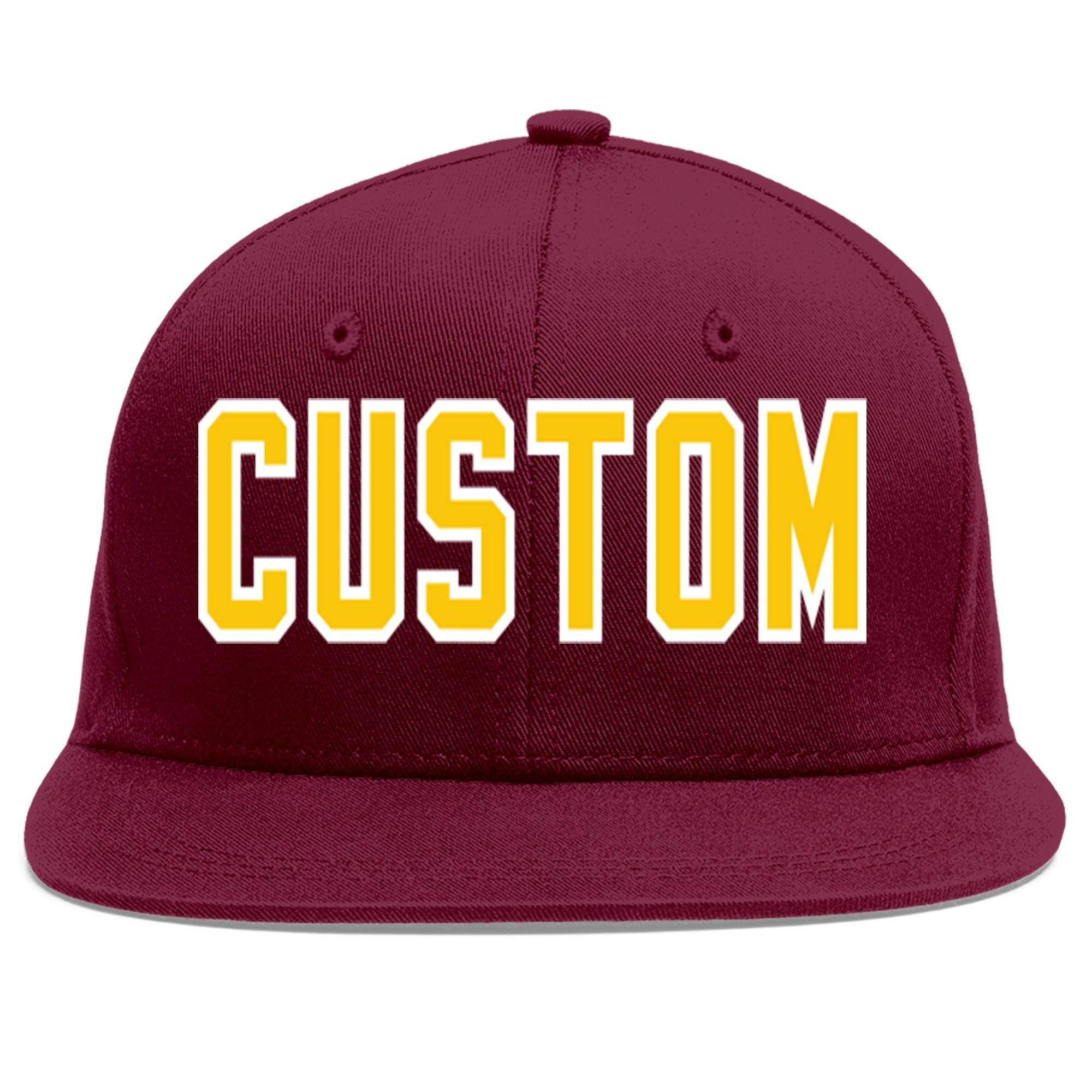 Casquette de baseball personnalisée Crimson Gold-White Flat Eaves Sport