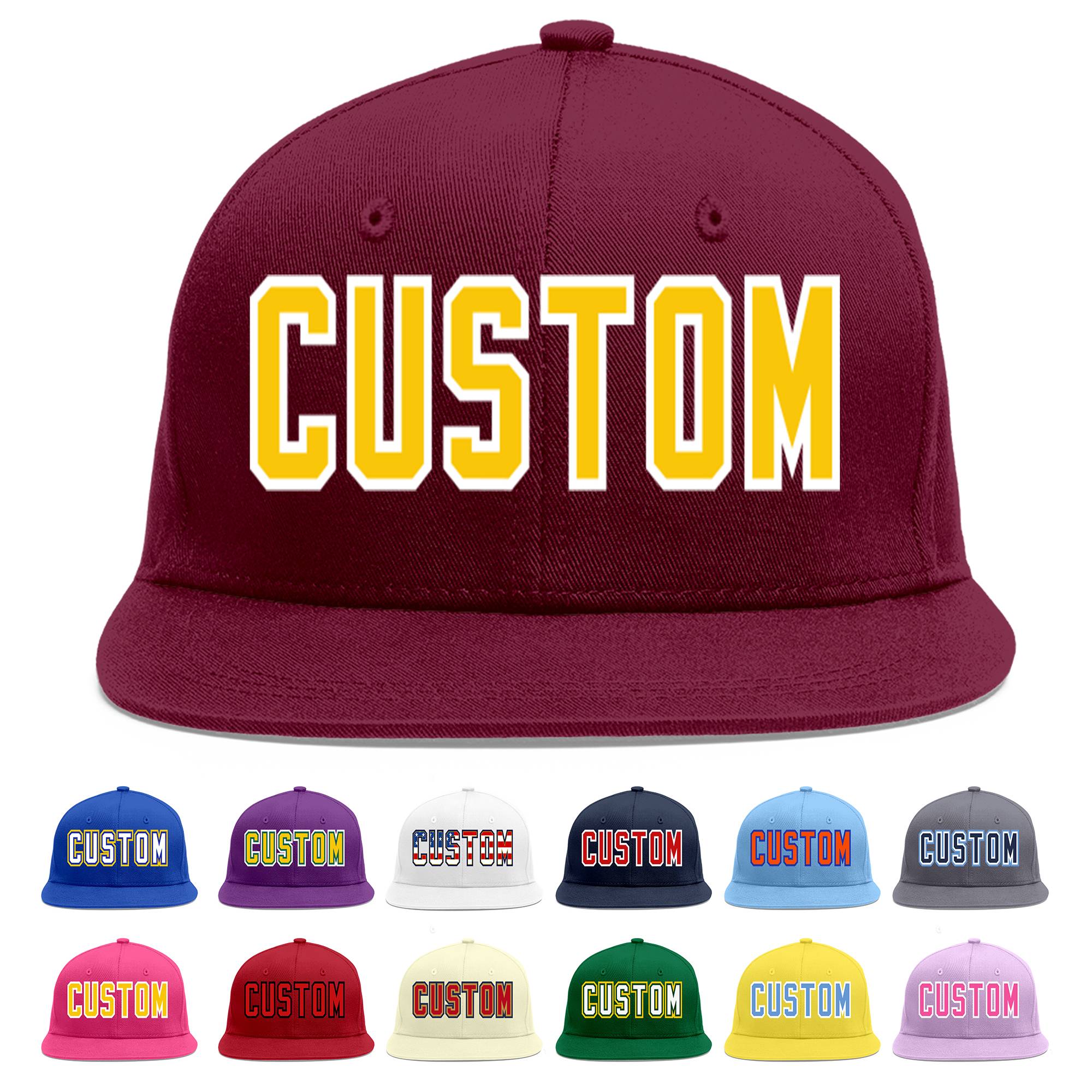 Casquette de baseball personnalisée Crimson Gold-White Flat Eaves Sport