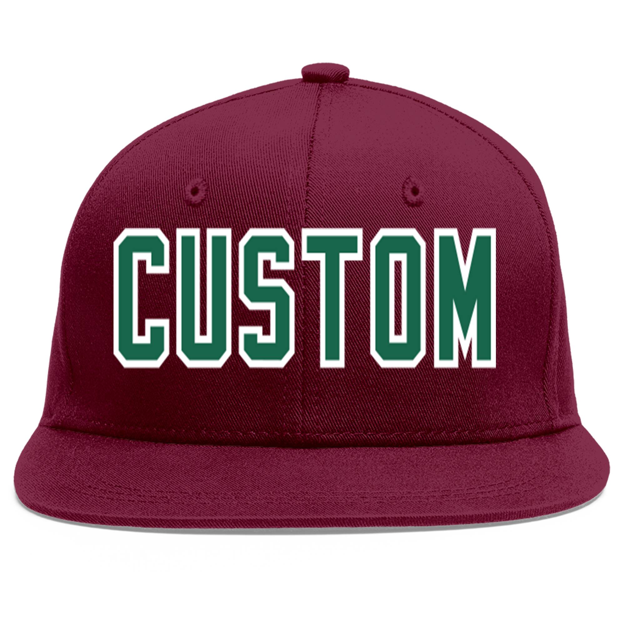 Custom Crimson Kelly Green-White Flat Eaves Sport Baseball Cap