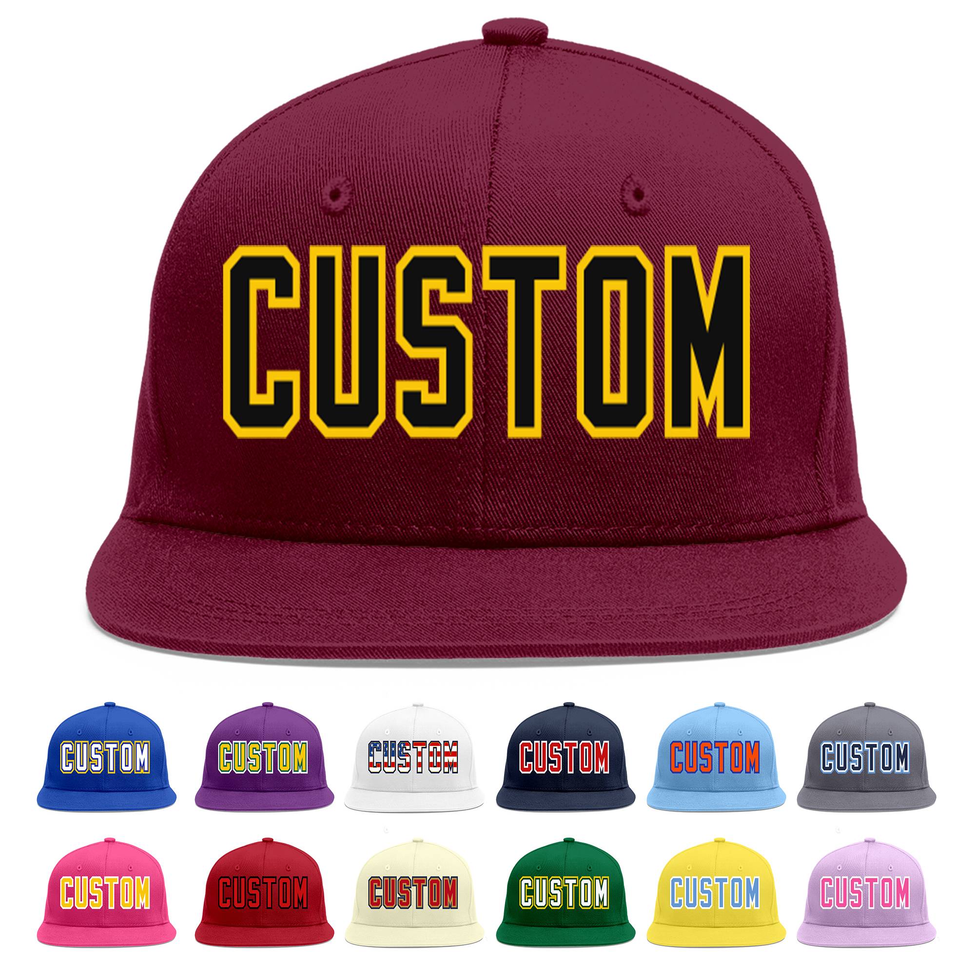 Custom Crimson Black-Gold Flat Eaves Sport Baseball Cap