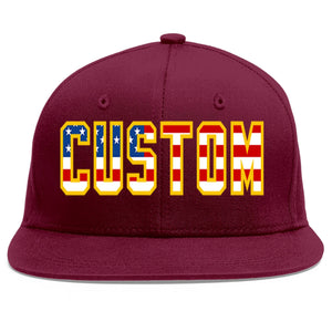 Custom Crimson Vintage USA Flag-Gold Flat Eaves Sport Baseball Cap