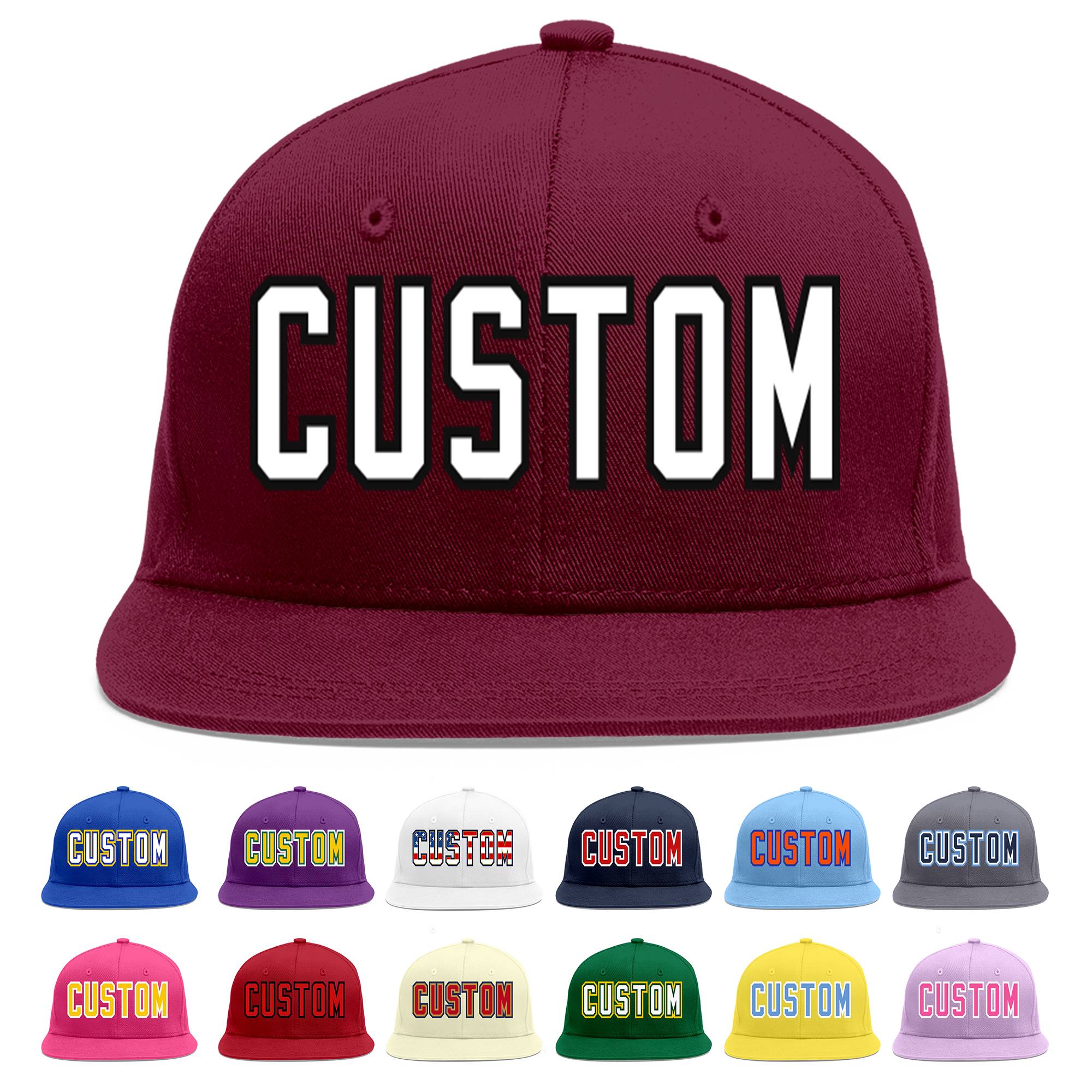 Custom Crimson White-Black Flat Eaves Sport Baseball Cap