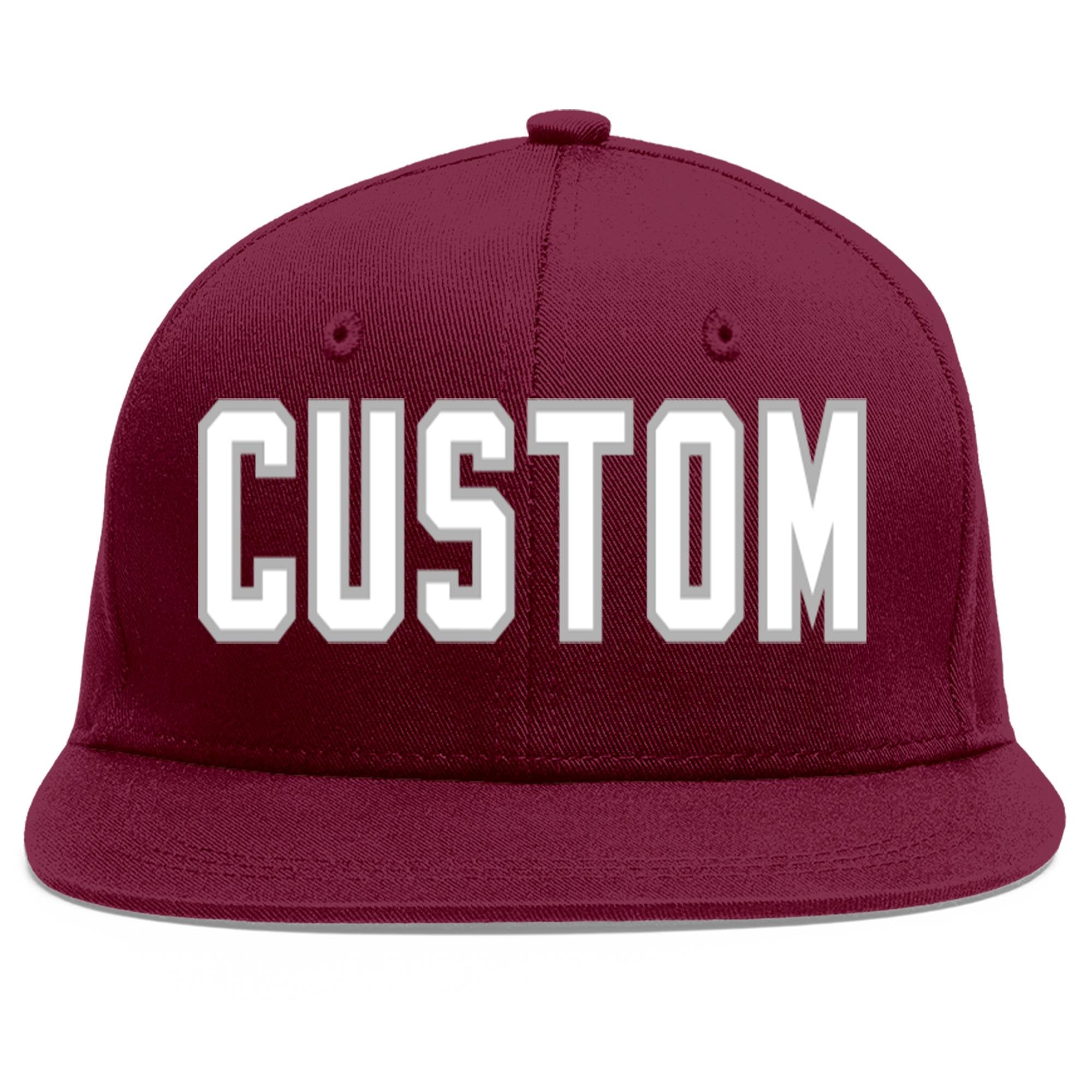 Custom Crimson White-Gray Flat Eaves Sport Baseball Cap