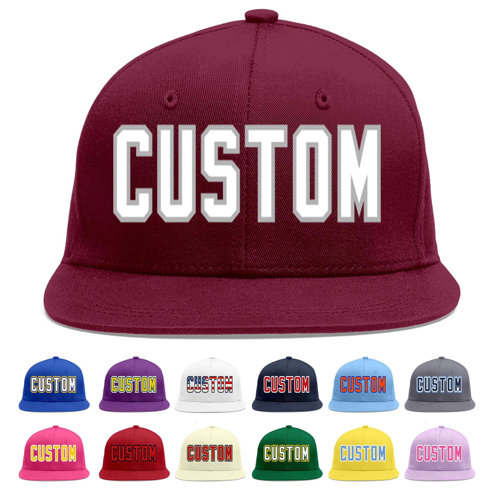 Custom Crimson White-Gray Flat Eaves Sport Baseball Cap