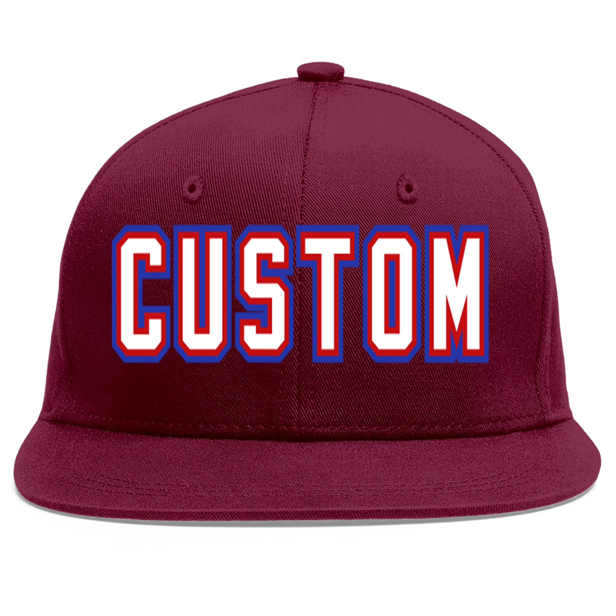 Custom Crimson White-Red Flat Eaves Sport Baseball Cap