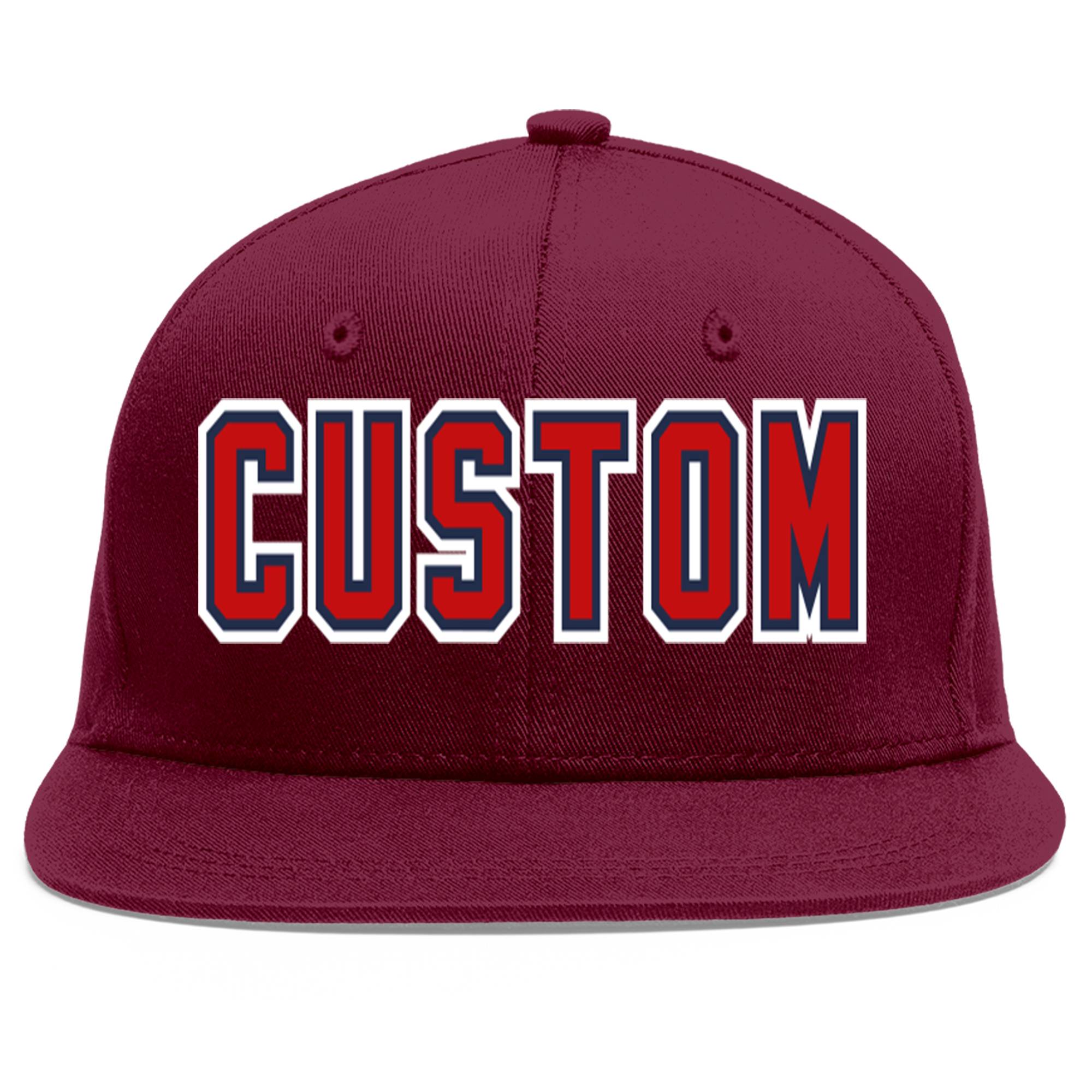 Casquette de baseball sport personnalisée Crimson Red-Navy Flat Eaves