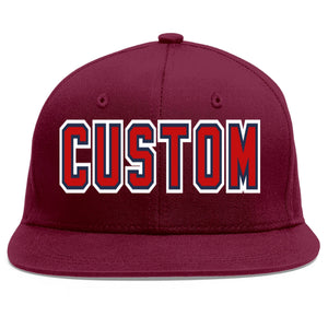 Custom Crimson Red-Navy Flat Eaves Sport Baseball Cap