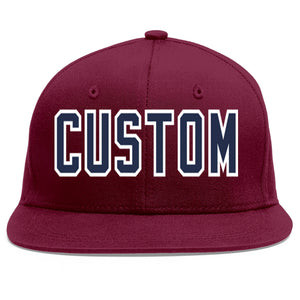 Custom Crimson Navy-White Flat Eaves Sport Baseball Cap