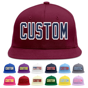 Custom Crimson Navy-White Flat Eaves Sport Baseball Cap