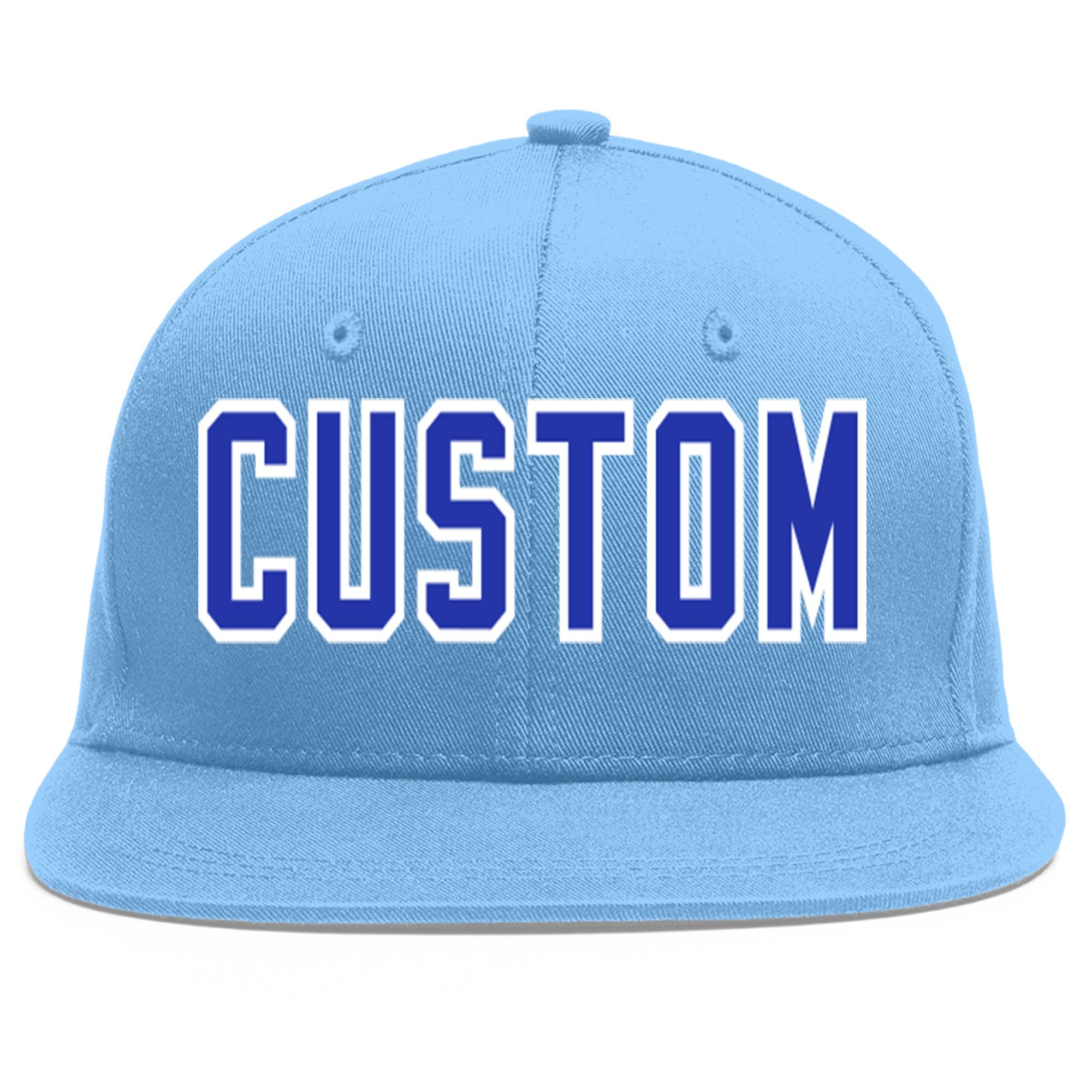 Custom Light Blue Royal-White Flat Eaves Sport Baseball Cap